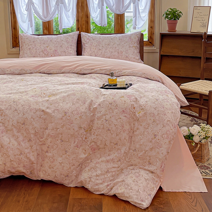 91家纺网 家纺一手货源 找家纺 耀悦家纺 2025年60支纯棉印花四件套长绒棉被套床单 花之恋