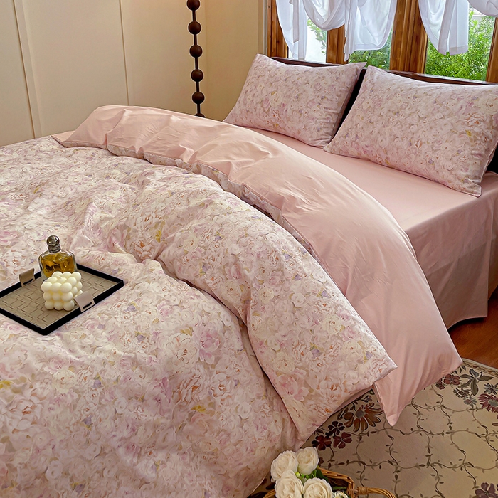 91家纺网 家纺一手货源 找家纺 耀悦家纺 2025年60支纯棉印花四件套长绒棉被套床单 花之恋