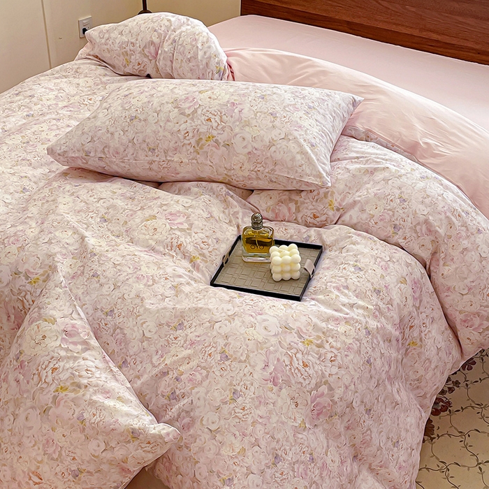 91家纺网 家纺一手货源 找家纺 耀悦家纺 2025年60支纯棉印花四件套长绒棉被套床单 花之恋