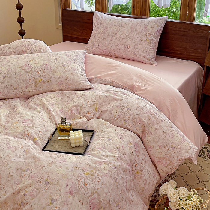 91家纺网 家纺一手货源 找家纺 耀悦家纺 2025年60支纯棉印花四件套长绒棉被套床单 花之恋