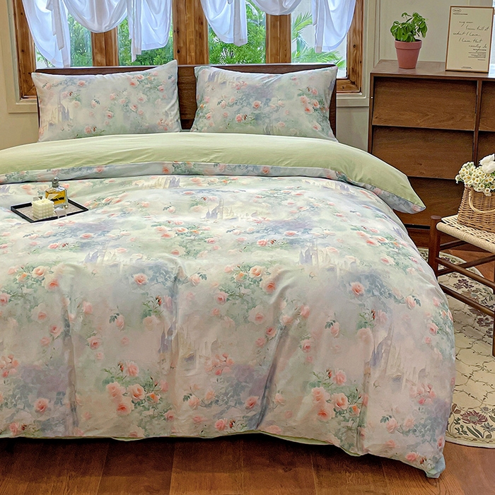 91家纺网 家纺一手货源 找家纺 耀悦家纺 2025年60支纯棉印花四件套长绒棉被套床单 玫瑰庄园