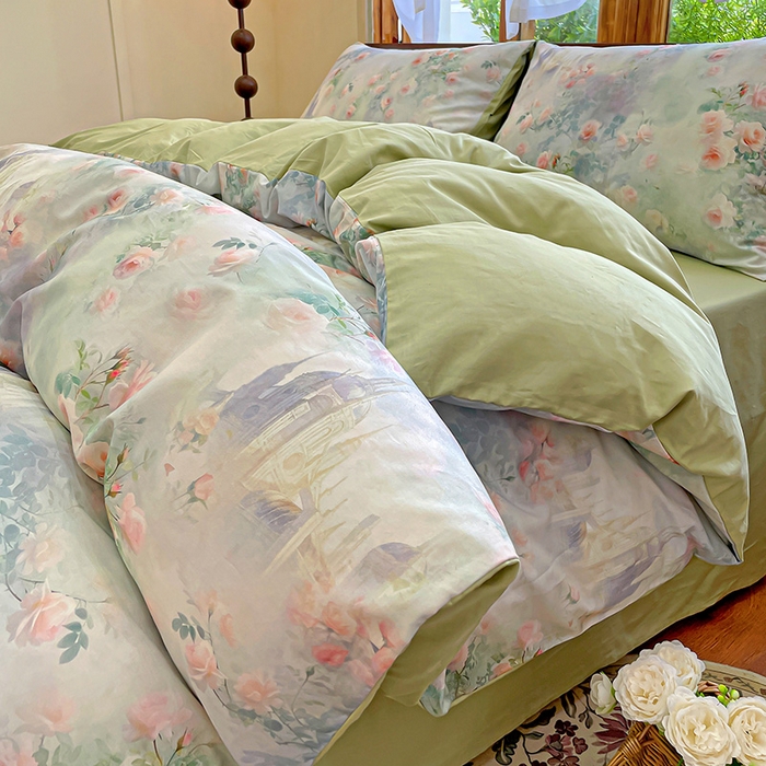 91家纺网 家纺一手货源 找家纺 耀悦家纺 2025年60支纯棉印花四件套长绒棉被套床单 玫瑰庄园