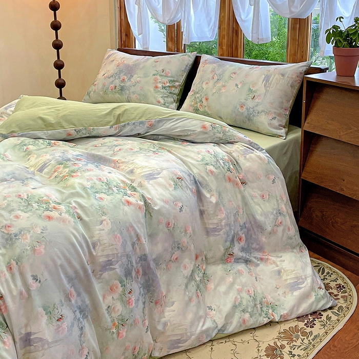 91家纺网 家纺一手货源 找家纺 耀悦家纺 2025年60支纯棉印花四件套长绒棉被套床单 玫瑰庄园