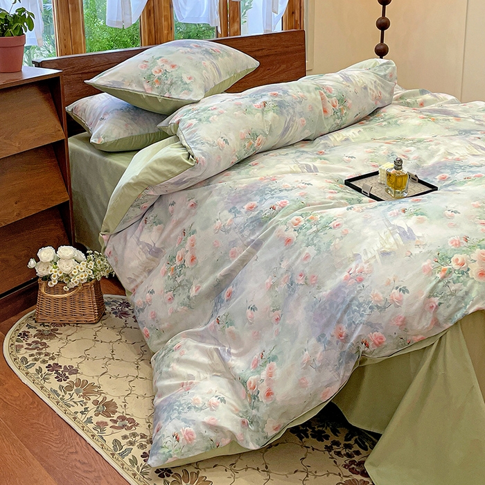 91家纺网 家纺一手货源 找家纺 耀悦家纺 2025年60支纯棉印花四件套长绒棉被套床单 玫瑰庄园