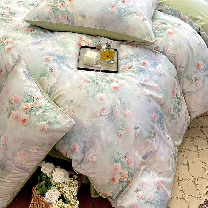 91家纺网 家纺一手货源 找家纺 耀悦家纺 2025年60支纯棉印花四件套长绒棉被套床单 玫瑰庄园