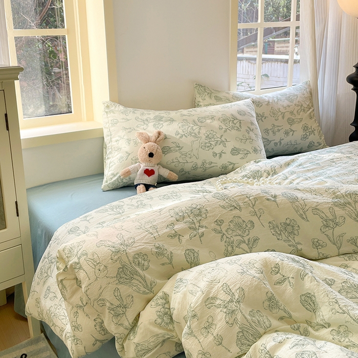 91家纺网 家纺一手货源 找家纺 水木坊 2025新款云感针织双层纱三件套四件套 海像森林