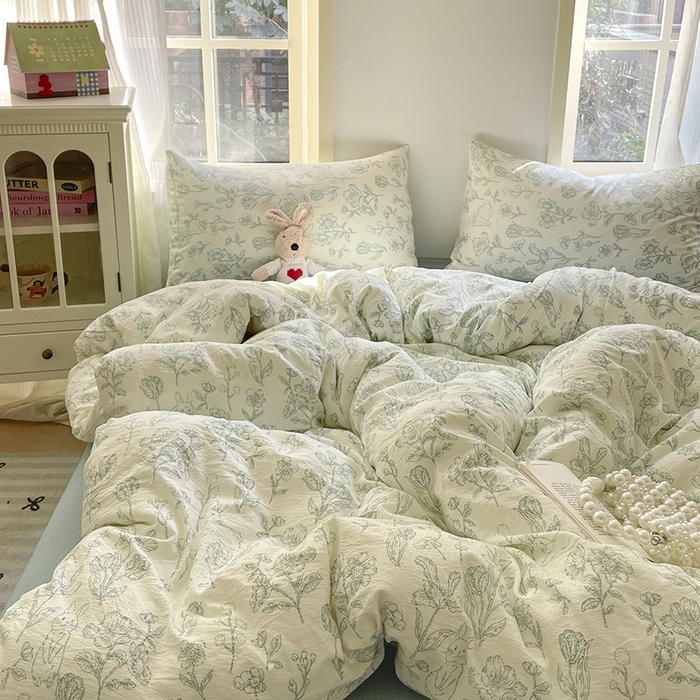 91家纺网 家纺一手货源 找家纺 水木坊 2025新款云感针织双层纱三件套四件套 海像森林