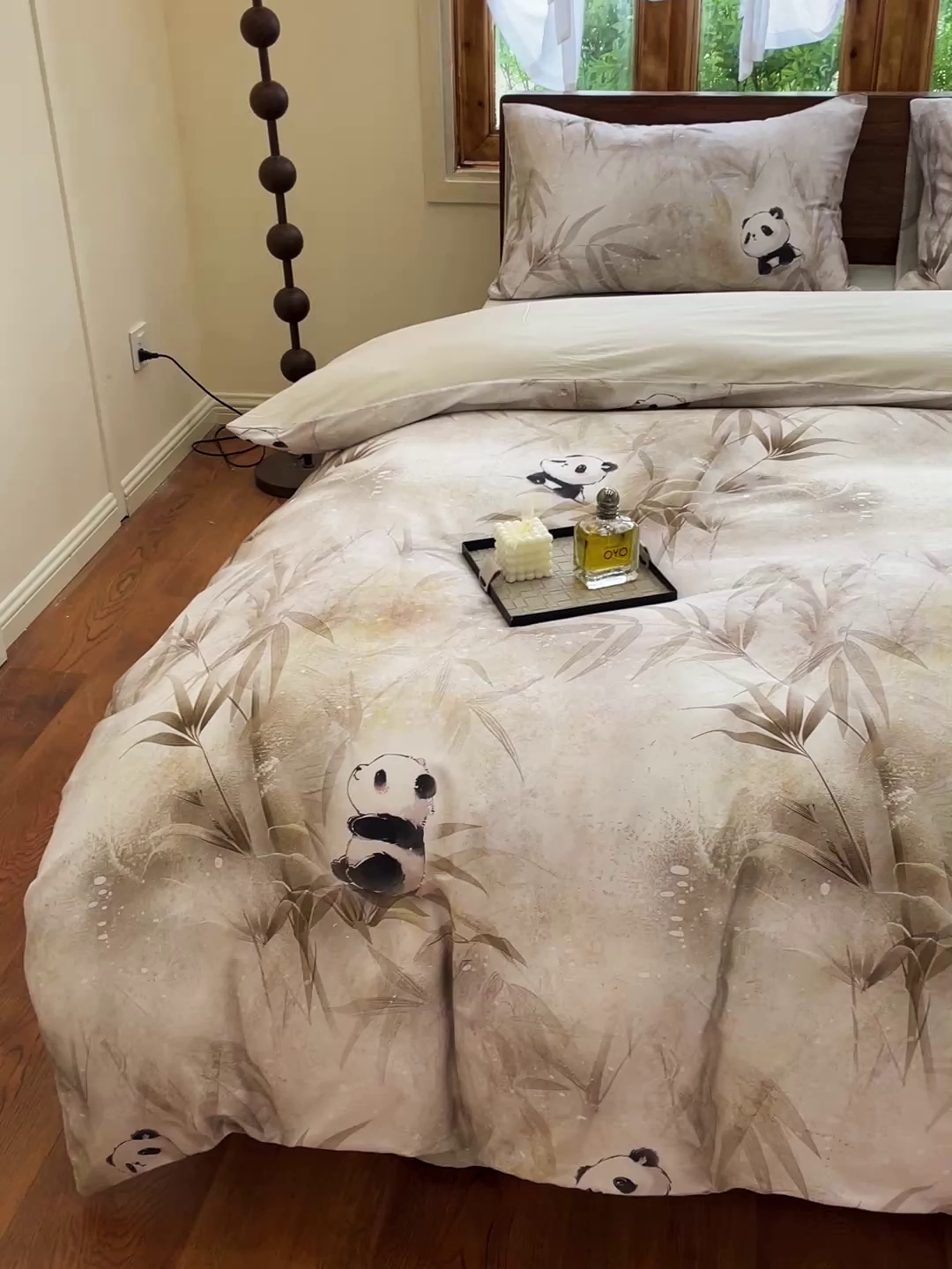 91家纺网 家纺一手货源 找家纺 耀悦家纺 2025年60支纯棉印花四件套长绒棉被套床单 熊猫竹景