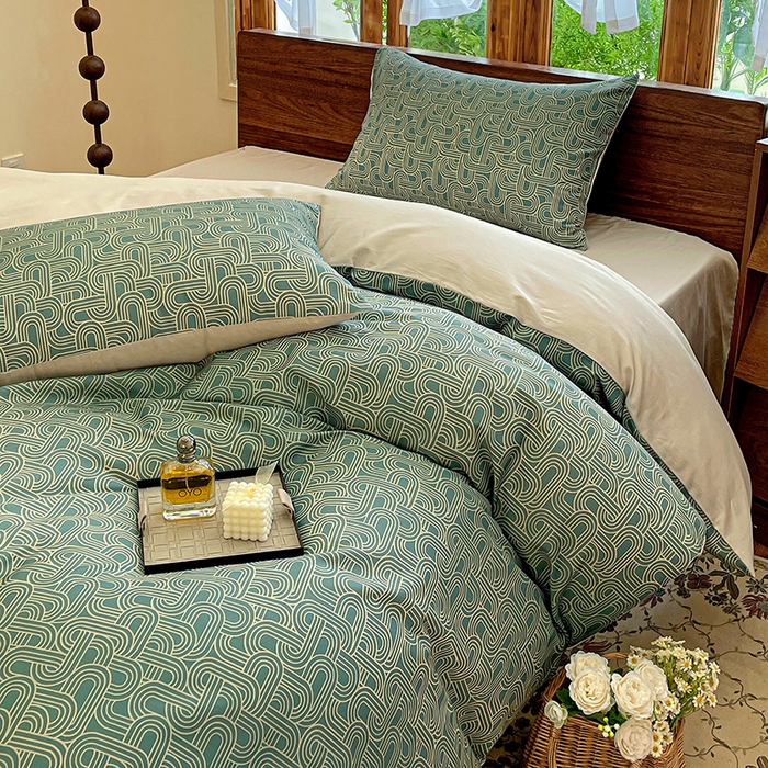 91家纺网 家纺一手货源 找家纺 耀悦家纺 2025年60支纯棉印花四件套长绒棉被套床单 优雅纹章