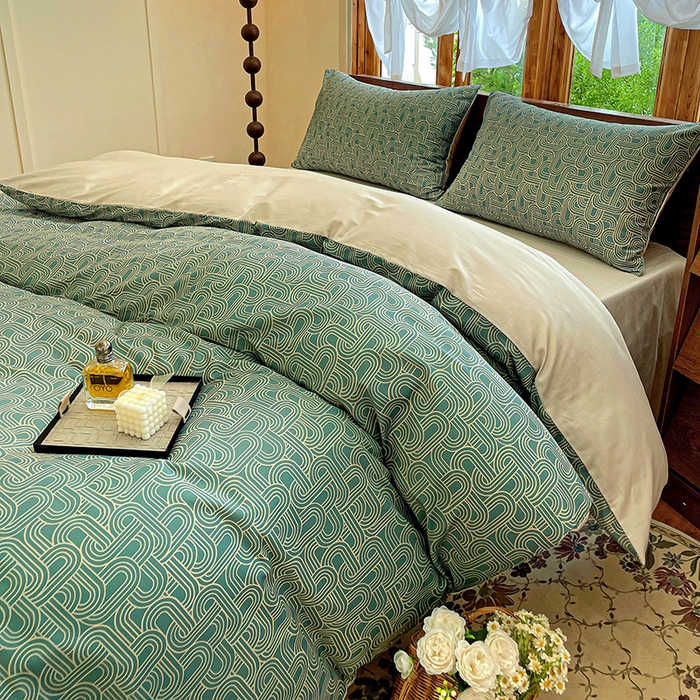 91家纺网 家纺一手货源 找家纺 耀悦家纺 2025年60支纯棉印花四件套长绒棉被套床单 优雅纹章