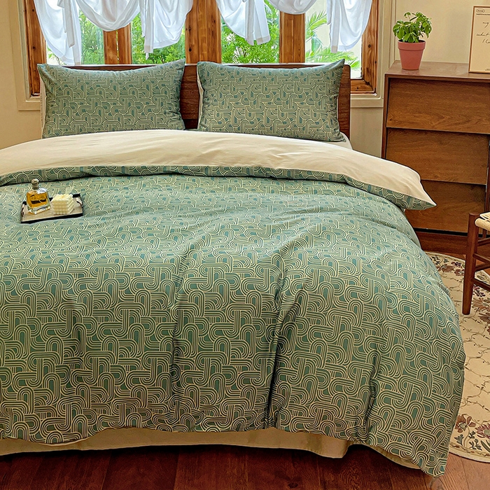 91家纺网 家纺一手货源 找家纺 耀悦家纺 2025年60支纯棉印花四件套长绒棉被套床单 优雅纹章