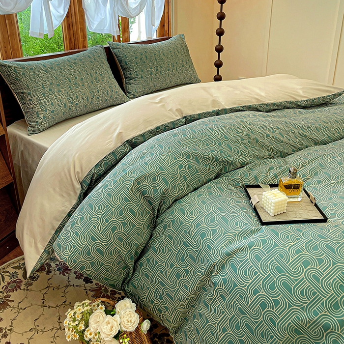 91家纺网 家纺一手货源 找家纺 耀悦家纺 2025年60支纯棉印花四件套长绒棉被套床单 优雅纹章