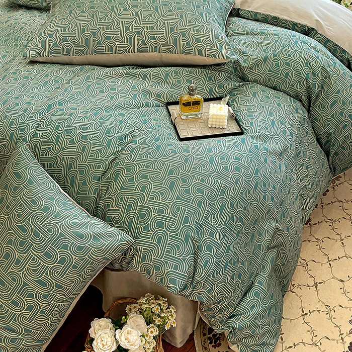 91家纺网 家纺一手货源 找家纺 耀悦家纺 2025年60支纯棉印花四件套长绒棉被套床单 优雅纹章