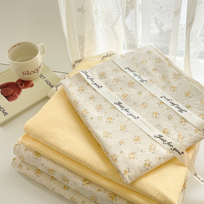 91家纺网 家纺一手货源 找家纺 水木坊 2025新款云感针织双层纱三件套四件套 橘子海