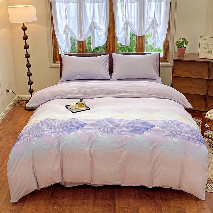 耀悦家纺 2025年60支纯棉印花四件套长绒棉被套床单 紫墨丹青