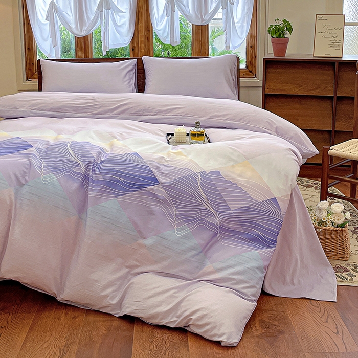 91家纺网 家纺一手货源 找家纺 耀悦家纺 2025年60支纯棉印花四件套长绒棉被套床单 紫墨丹青