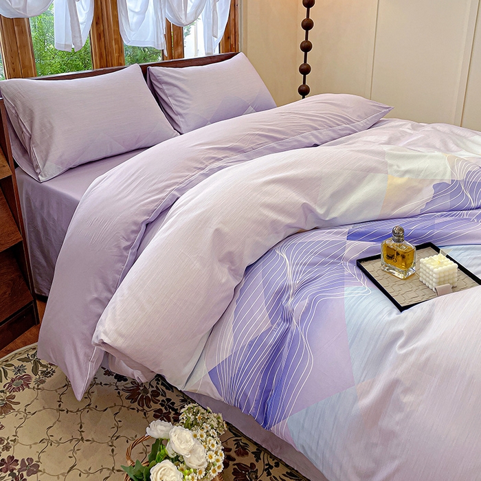 91家纺网 家纺一手货源 找家纺 耀悦家纺 2025年60支纯棉印花四件套长绒棉被套床单 紫墨丹青