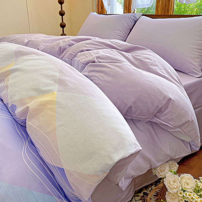 91家纺网 家纺一手货源 找家纺 耀悦家纺 2025年60支纯棉印花四件套长绒棉被套床单 紫墨丹青