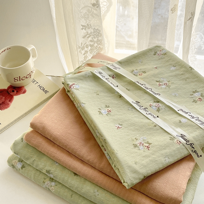 91家纺网 家纺一手货源 找家纺 水木坊 2025新款云感针织双层纱三件套四件套 落日暮年-绿