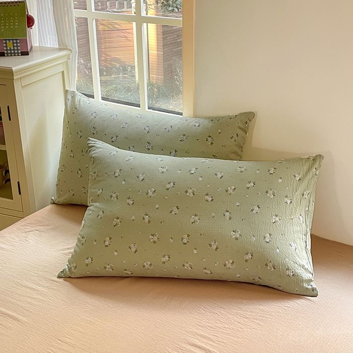 91家纺网 家纺一手货源 找家纺 水木坊 2025新款云感针织双层纱三件套四件套 落日暮年-绿