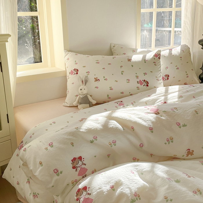 91家纺网 家纺一手货源 找家纺 水木坊 2025新款云感针织双层纱三件套四件套 蜜糖之恋