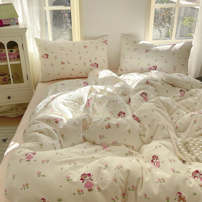 91家纺网 家纺一手货源 找家纺 水木坊 2025新款云感针织双层纱三件套四件套 蜜糖之恋