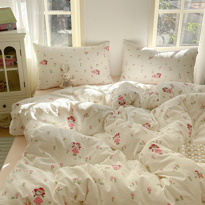 91家纺网 家纺一手货源 找家纺 水木坊 2025新款云感针织双层纱三件套四件套 蜜糖之恋