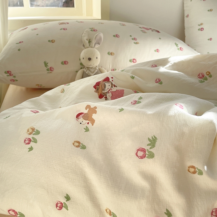 91家纺网 家纺一手货源 找家纺 水木坊 2025新款云感针织双层纱三件套四件套 蜜糖之恋