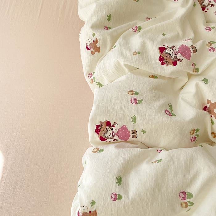 91家纺网 家纺一手货源 找家纺 水木坊 2025新款云感针织双层纱三件套四件套 蜜糖之恋