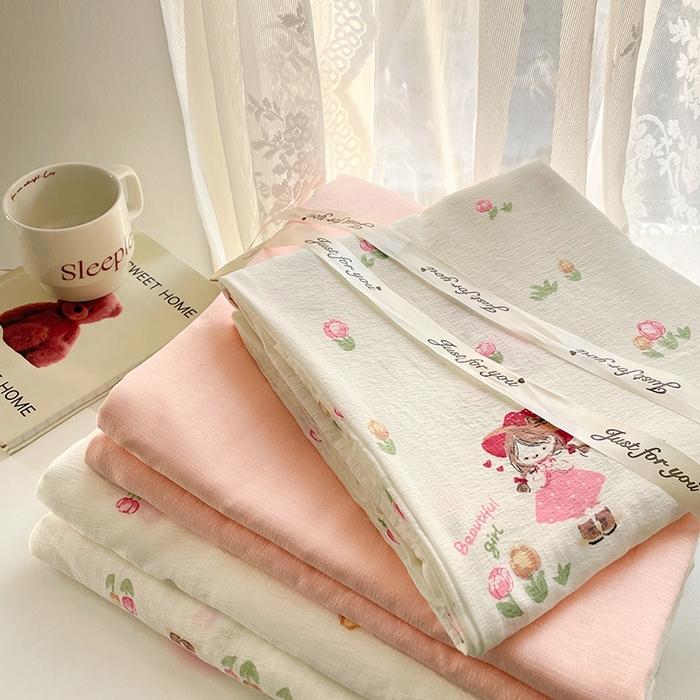 91家纺网 家纺一手货源 找家纺 水木坊 2025新款云感针织双层纱三件套四件套 蜜糖之恋