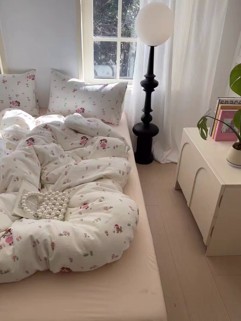 91家纺网 家纺一手货源 找家纺 水木坊 2025新款云感针织双层纱三件套四件套 蜜糖之恋