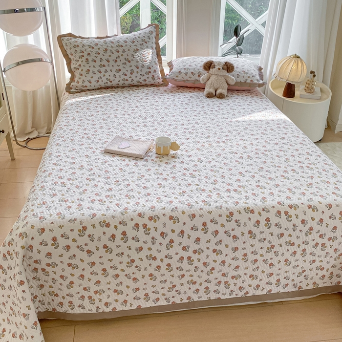 91家纺网 家纺一手货源 找家纺 芷凡家纺 2025新款水洗棉双层纱床盖三件套 花曼晨