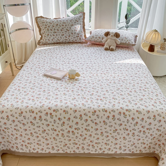 91家纺网 家纺一手货源 找家纺 芷凡家纺 2025新款水洗棉双层纱床盖三件套 花曼晨