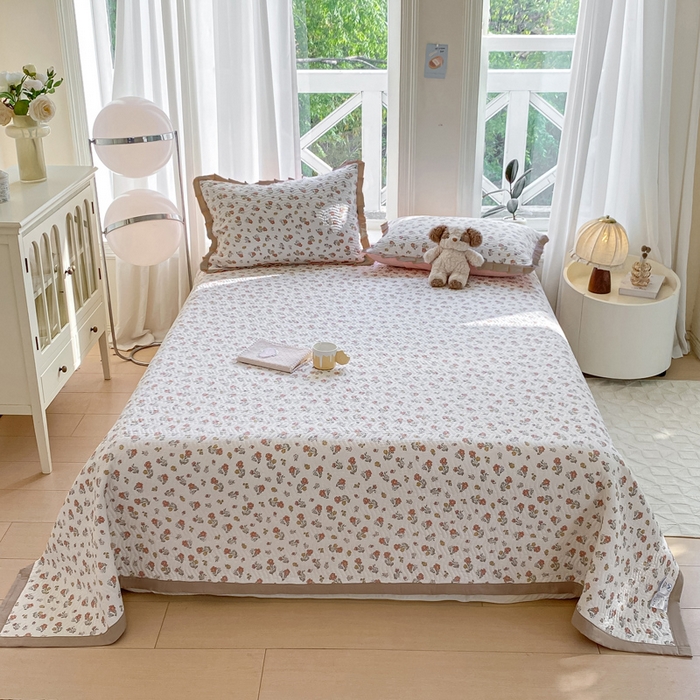 91家纺网 家纺一手货源 找家纺 芷凡家纺 2025新款水洗棉双层纱床盖三件套 花曼晨