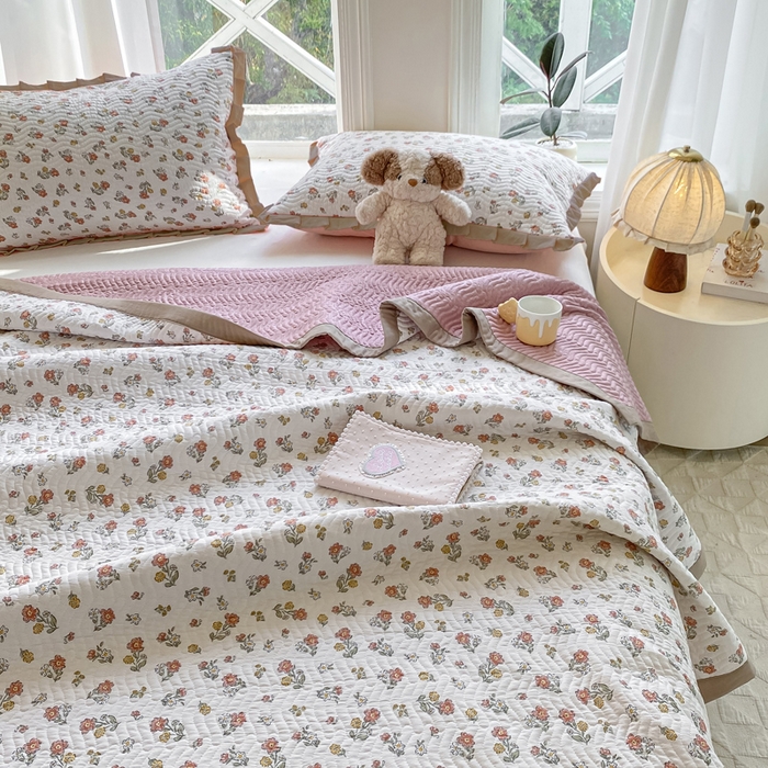 91家纺网 家纺一手货源 找家纺 芷凡家纺 2025新款水洗棉双层纱床盖三件套 花曼晨