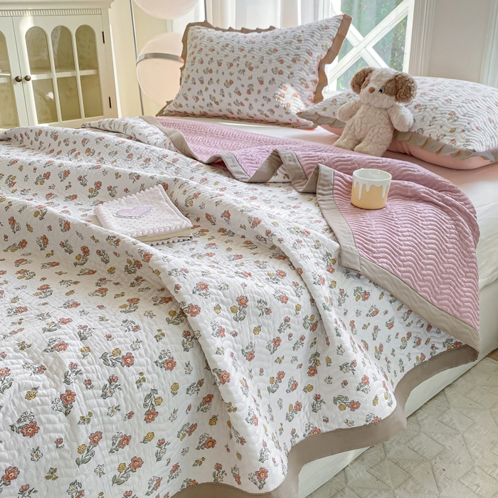 91家纺网 家纺一手货源 找家纺 芷凡家纺 2025新款水洗棉双层纱床盖三件套 花曼晨