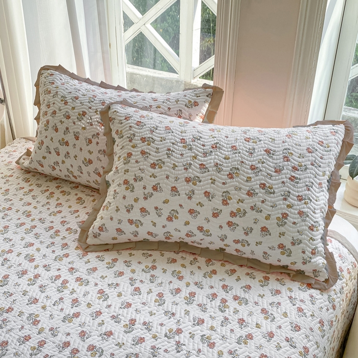 91家纺网 家纺一手货源 找家纺 芷凡家纺 2025新款水洗棉双层纱床盖三件套 花曼晨