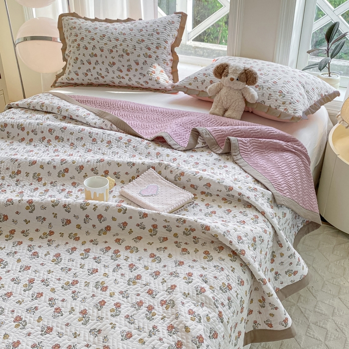 91家纺网 家纺一手货源 找家纺 芷凡家纺 2025新款水洗棉双层纱床盖三件套 花曼晨