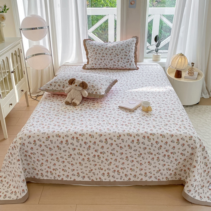 91家纺网 家纺一手货源 找家纺 芷凡家纺 2025新款水洗棉双层纱床盖三件套 花曼晨