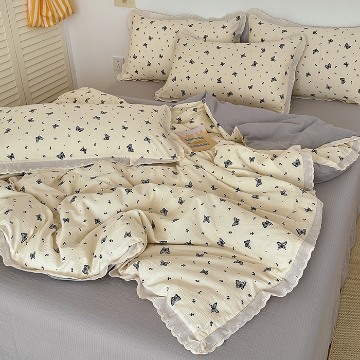 91家纺网 家纺一手货源 找家纺 （总）斯卡诺家纺 2025新款纯棉花边双层纱四件套水洗棉四件套