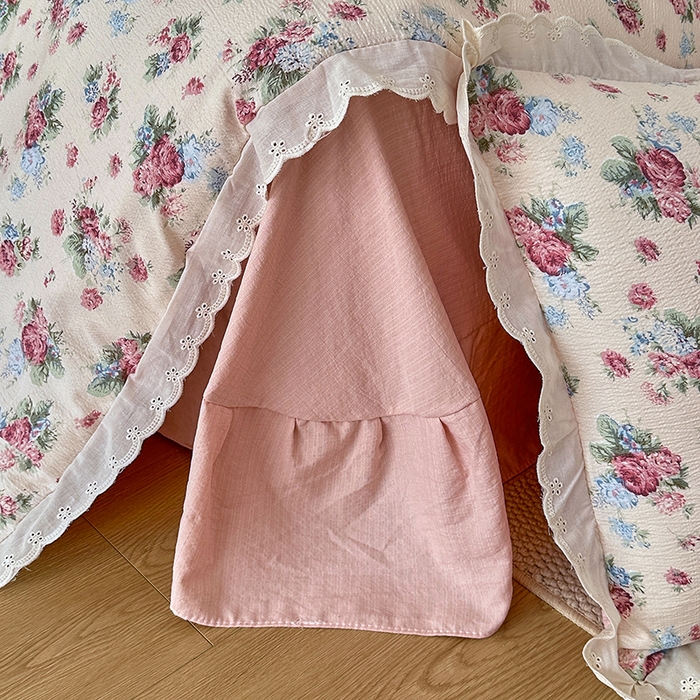 91家纺网 家纺一手货源 找家纺 斯卡诺家纺 2025新款纯棉花边双层纱四件套水洗棉四件套