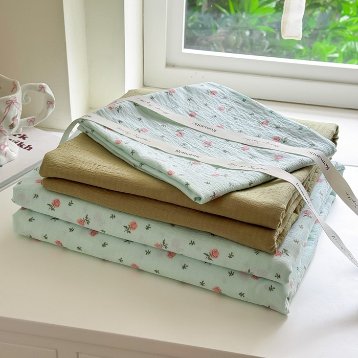 91家纺网 家纺一手货源 找家纺  （提供买家秀 爆款花型 不断货）2025新款超柔云感棉木棉双层纱单床单 旧情难续-绿