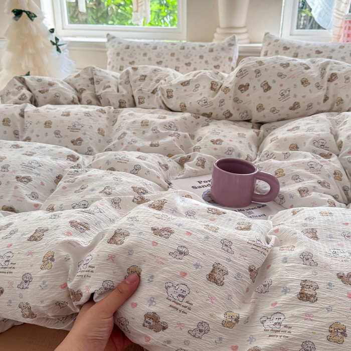 91家纺网 家纺一手货源 找家纺  （提供买家秀 爆款花型 不断货）2025新款超柔云感棉木棉双层纱单床单 淡油奶狗