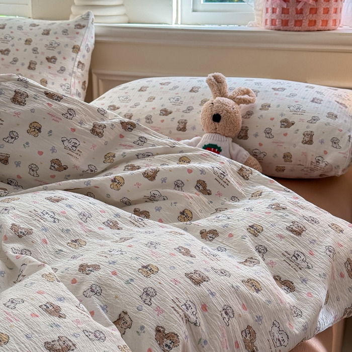 91家纺网 家纺一手货源 找家纺  （提供买家秀 爆款花型 不断货）2025新款超柔云感棉木棉双层纱单床单 淡油奶狗