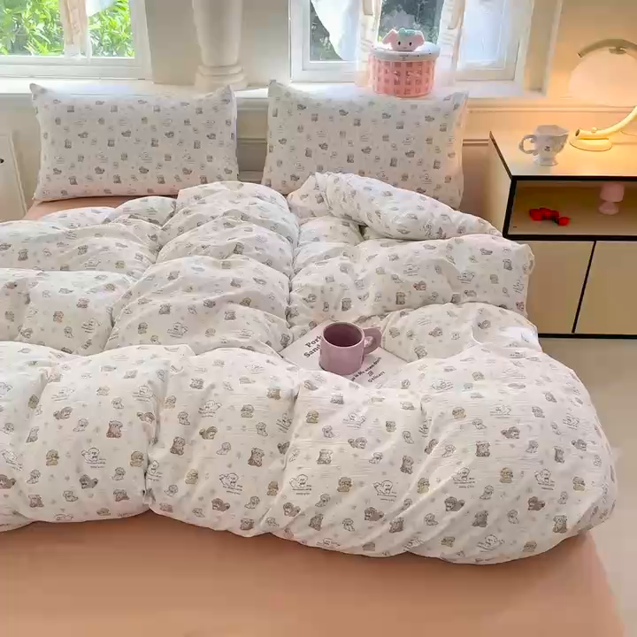 91家纺网 家纺一手货源 找家纺  （提供买家秀 爆款花型 不断货）2025新款超柔云感棉木棉双层纱单床单 淡油奶狗