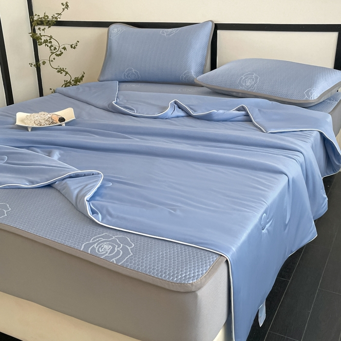 91家纺网 家纺一手货源 找家纺 （总）欧邦2025新款提花冰豆豆床笠款夏被四件套-牡丹系列