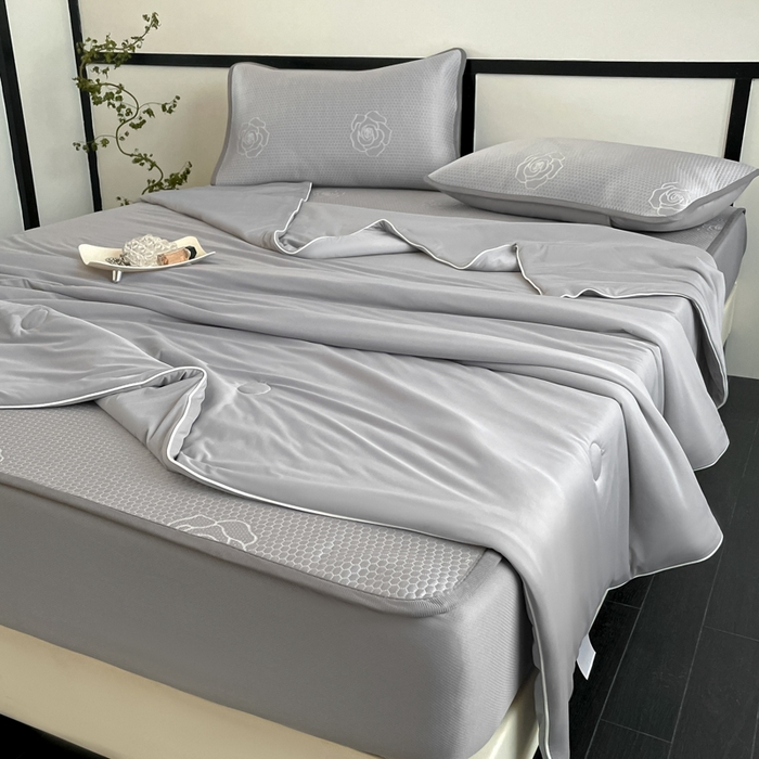 91家纺网 家纺一手货源 找家纺 （总）欧邦2025新款提花冰豆豆床笠款夏被四件套-牡丹系列