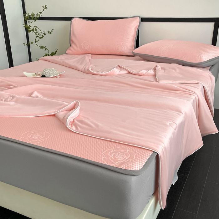 91家纺网 家纺一手货源 找家纺 欧邦2025新款提花冰豆豆床笠款夏被四件套-牡丹系列 牡丹-粉玉