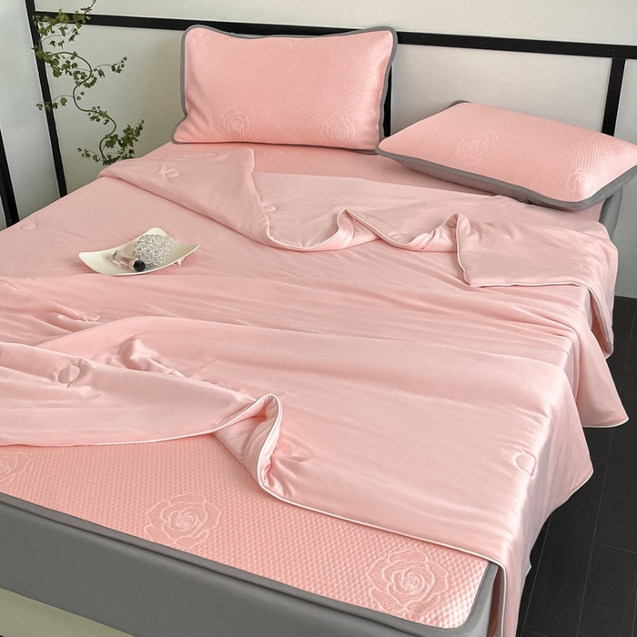 欧邦2025新款提花冰豆豆床笠款夏被四件套-牡丹系列 牡丹-粉玉