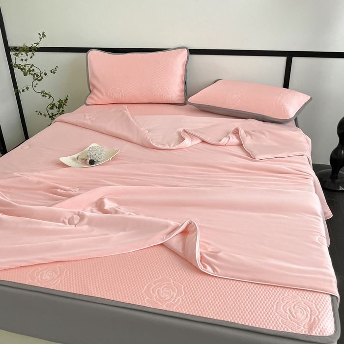91家纺网 家纺一手货源 找家纺 欧邦2025新款提花冰豆豆床笠款夏被四件套-牡丹系列 牡丹-粉玉
